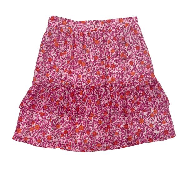 NWT J. Crew Tiered Ruffle Floral Pull On Mini Skirt Pink Orange Womens XXS - Picture 1 of 7